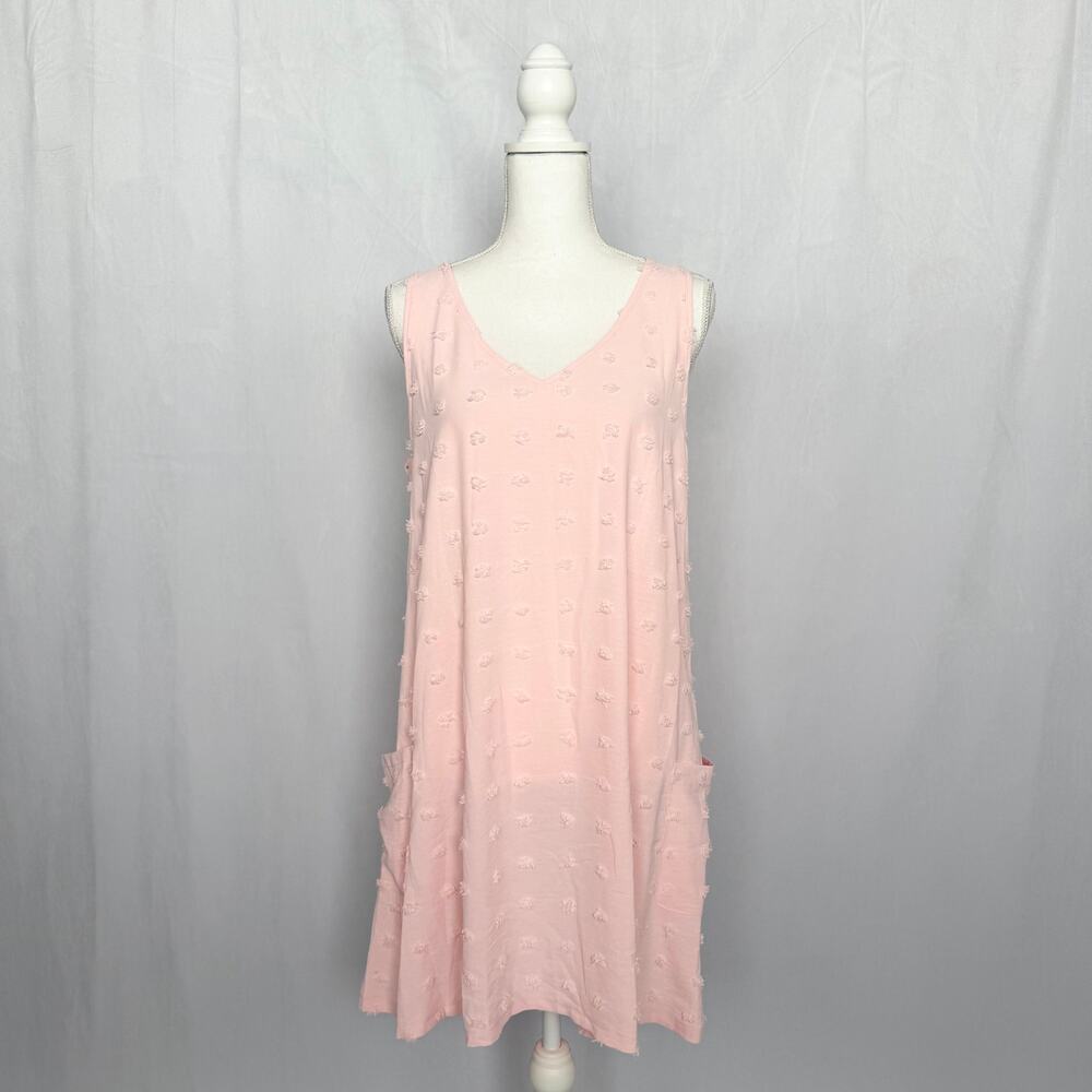 Aimage Light Pink Textured Dot Sleeveless Dress With Pockets M